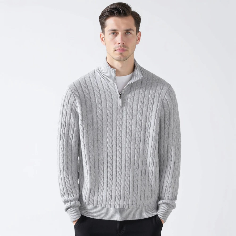 Cotton Cable Knit Half-Zip Sweater