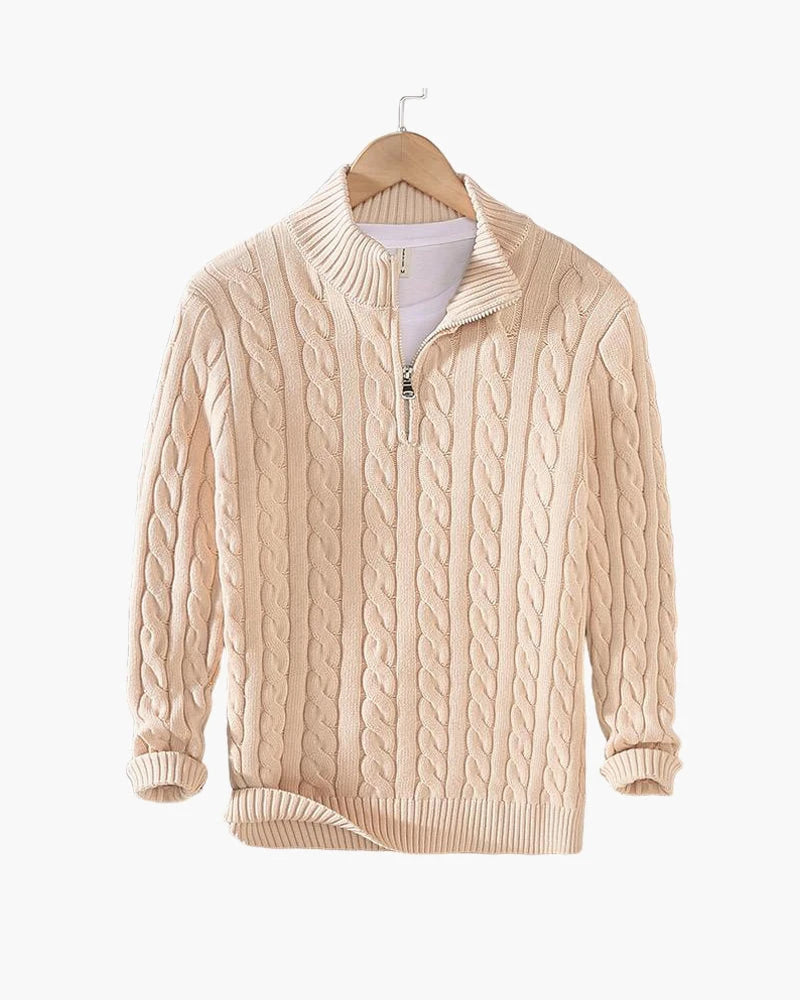 Cotton Cable Knit Half-Zip Sweater