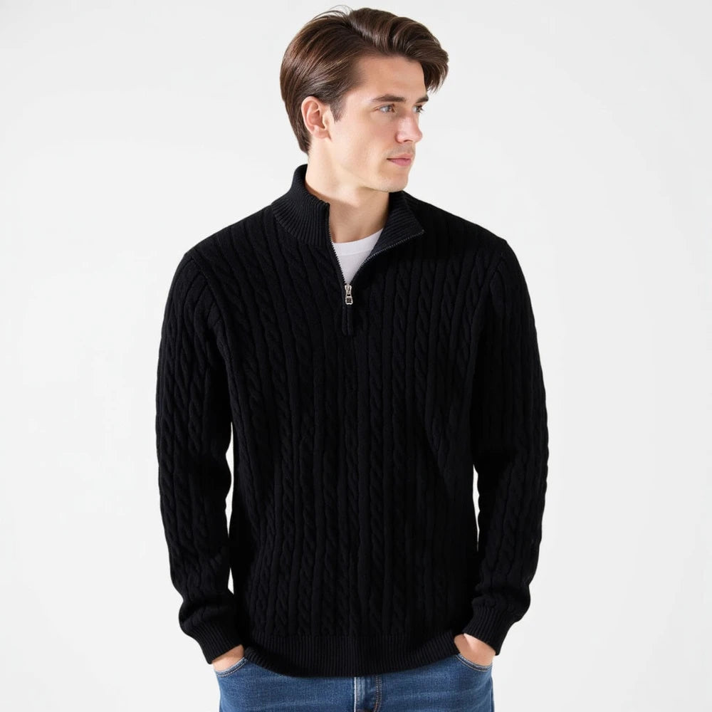Cotton Cable Knit Half-Zip Sweater