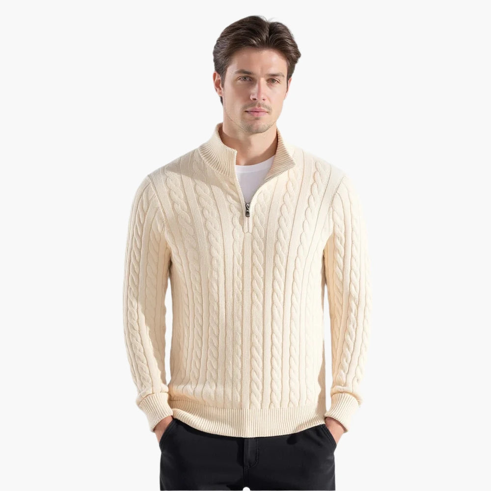 Cotton Cable Knit Half-Zip Sweater