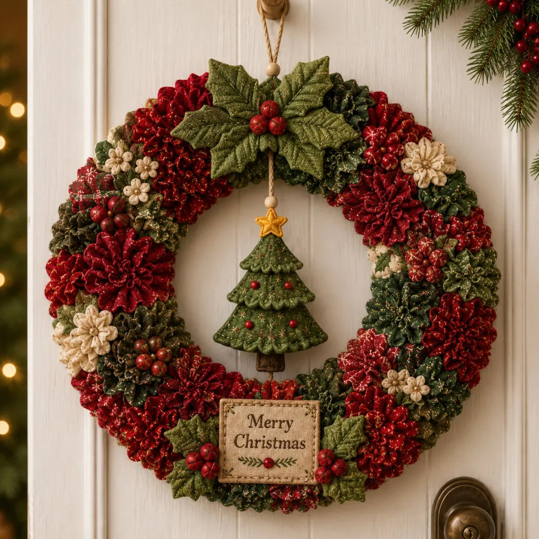 🔥49% OFF – Last Day! 🎄 3D Fabric Embroidery Wreath DIY Kit